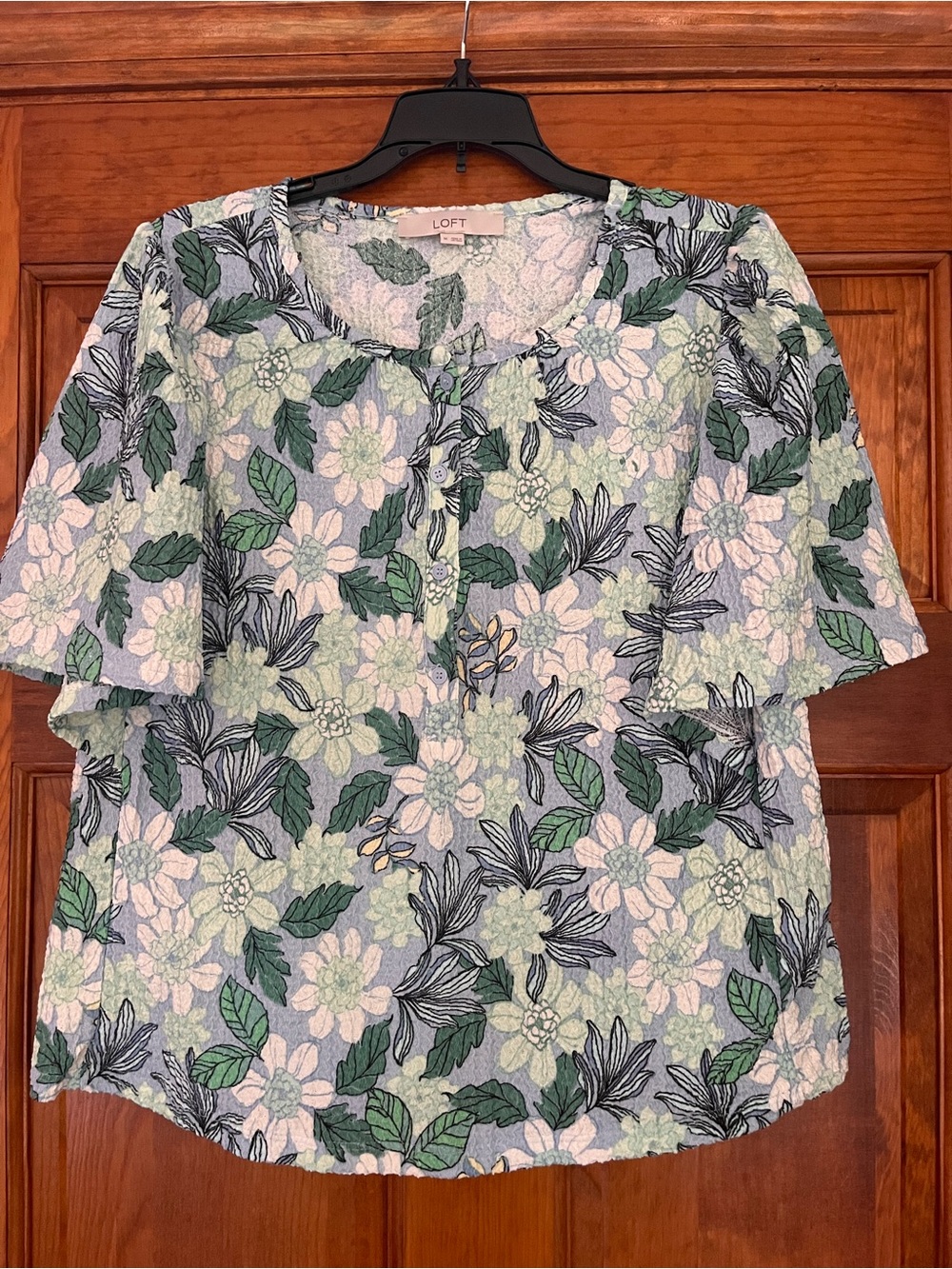LOFT Green Multi Floral Button-Front Blouse
